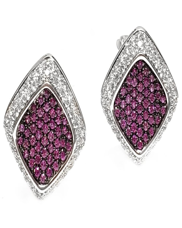18K White Gold Pink Sapphire and Diamond Earrings